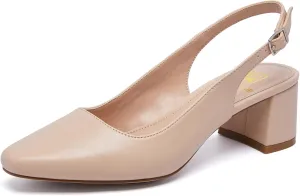 Women's Low Chunky Slingback Heels Square Toe Block Dress Shoes Closed Toe Comfortable Wedding Office Work Pumps