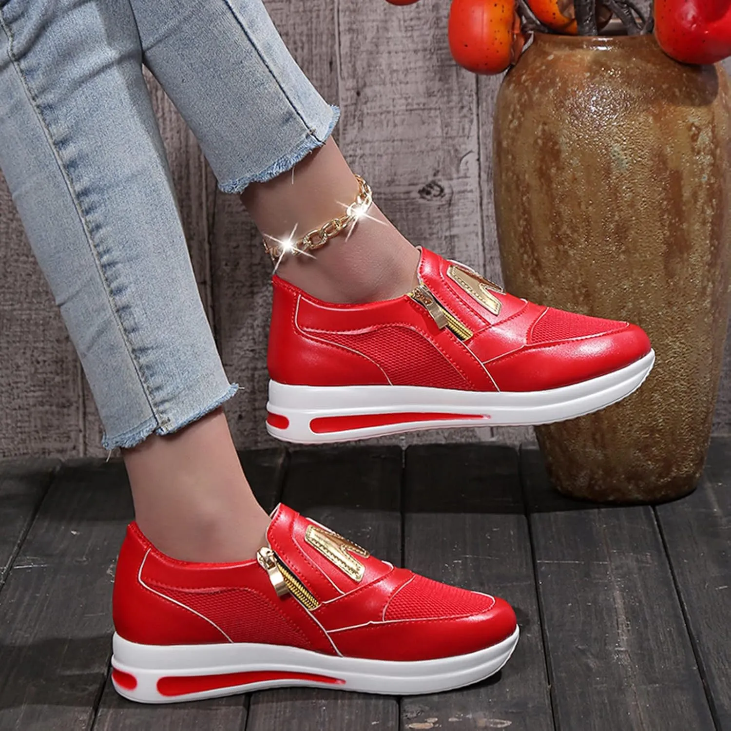 Womens Non Slip Slip On Shoes Casual Walking Sneakers Lightweight Canvas Comfortable Flat Fashion Loafers