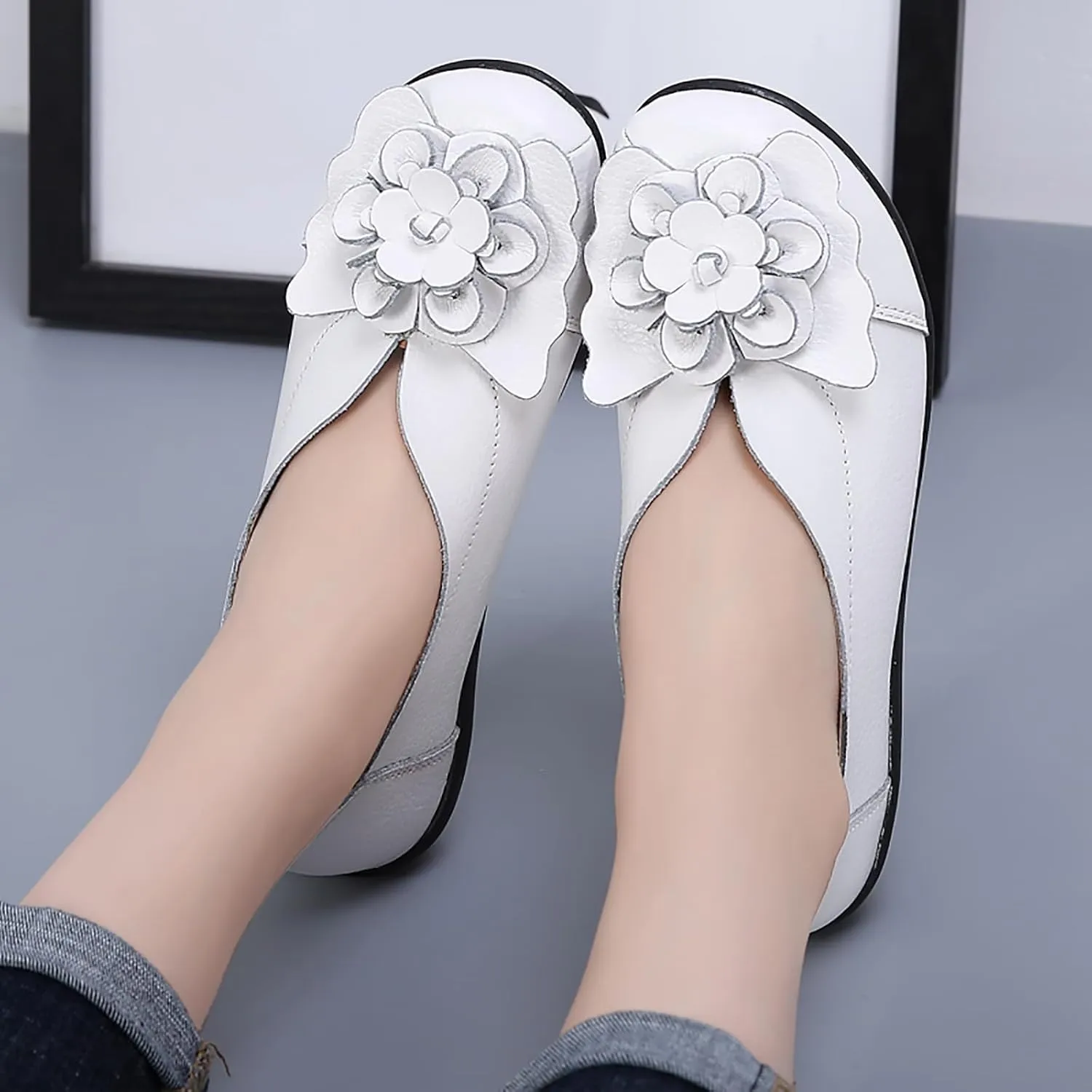 Womens Orthopedic Loafers Summer Comfortable Closed Toe Low Heel Flat Wide Width Flats Breathable Casual Outdoor Shoes Work Dressy Shoe Shopping Standing Shoes