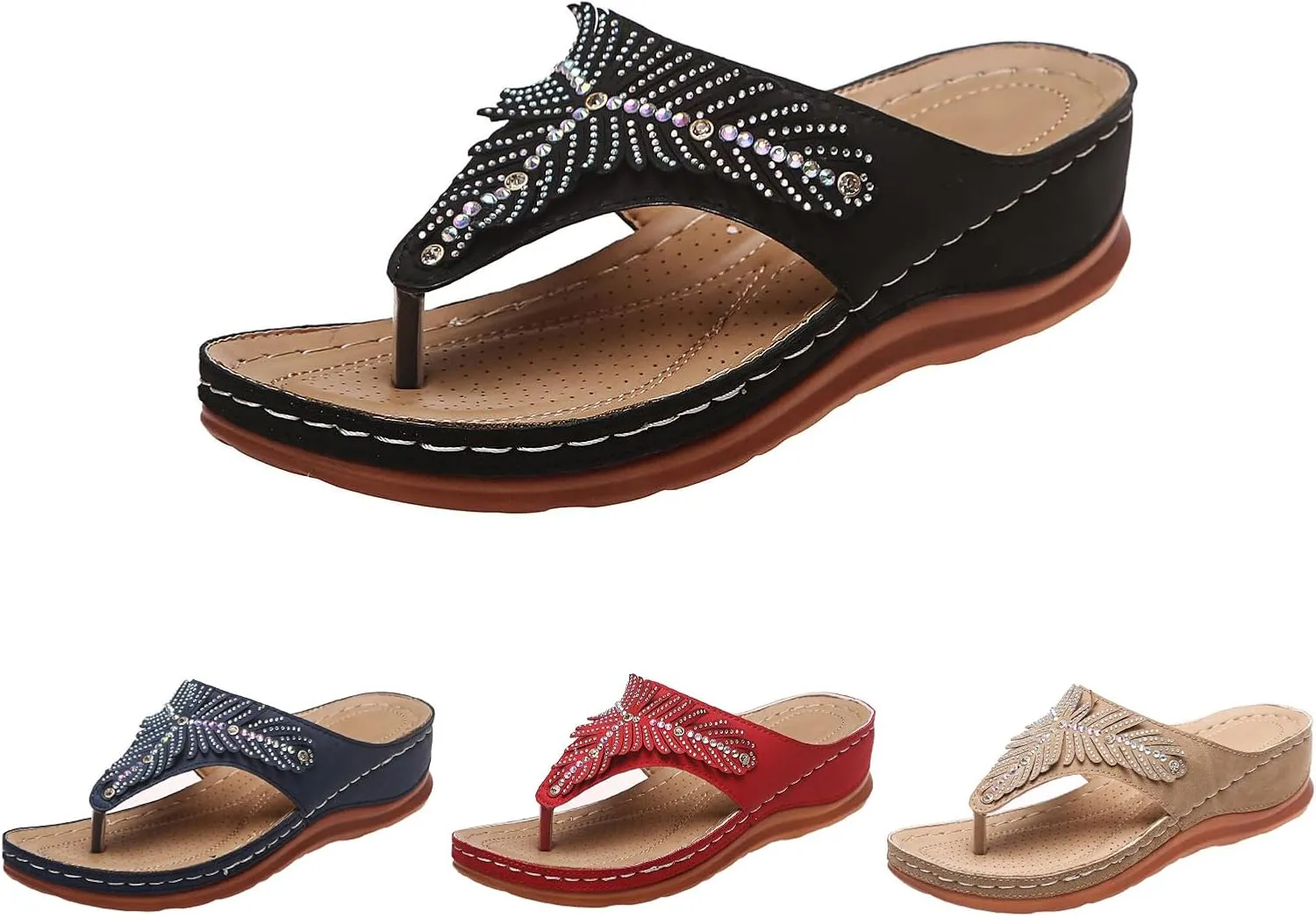 Womens Orthopedic Sandals Casual Clip Toe Flip Flops with Arch Support Breathable Dressy Wedge Sandals Shoes