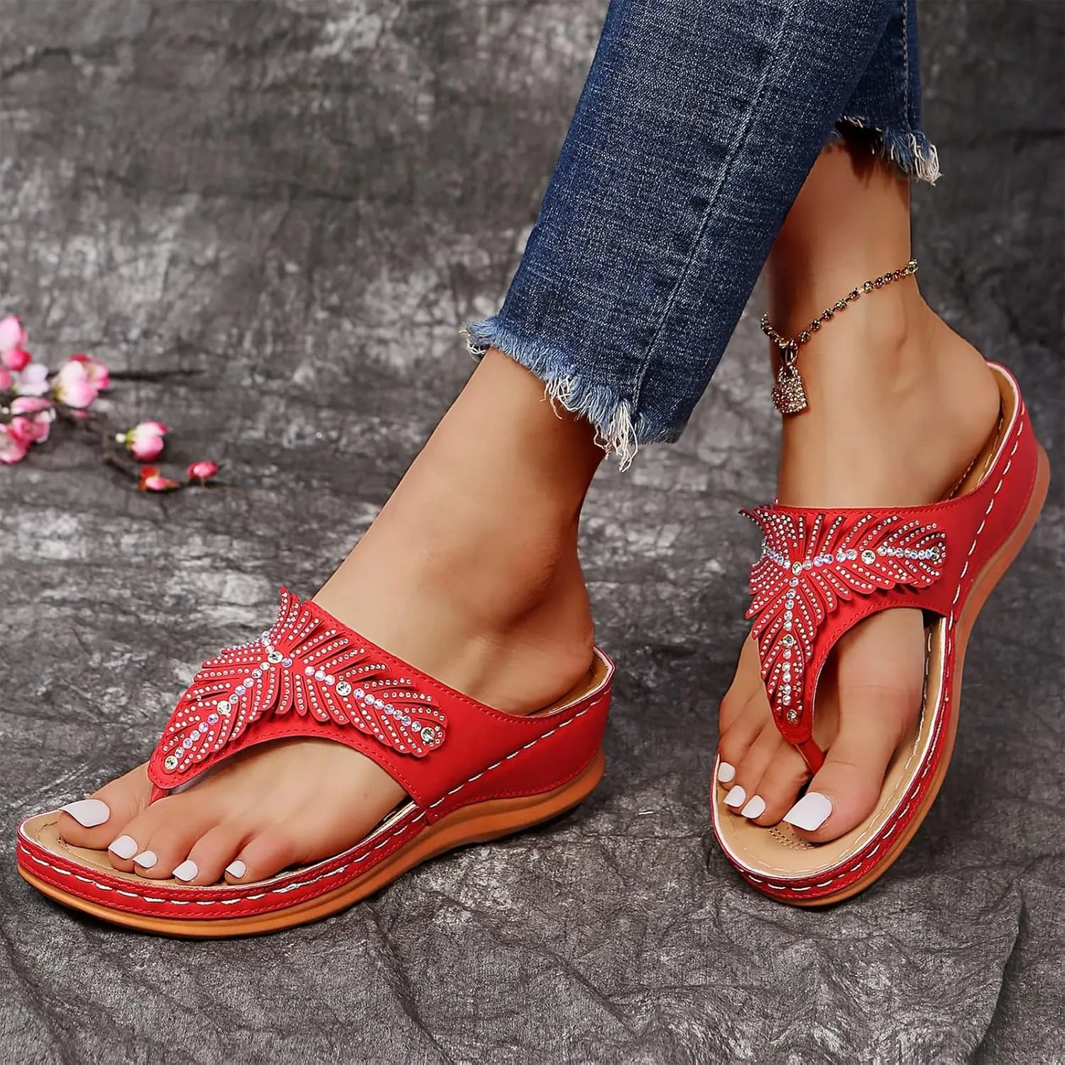Womens Orthopedic Sandals Casual Clip Toe Flip Flops with Arch Support Breathable Dressy Wedge Sandals Shoes