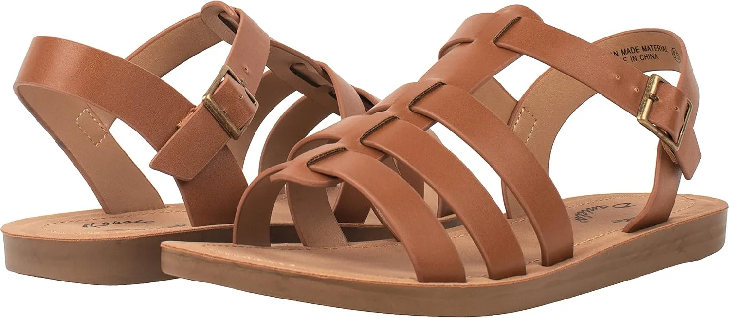 Womens Sandals Fisherman Gladiator Ankle Buckle Flats JAZMINE