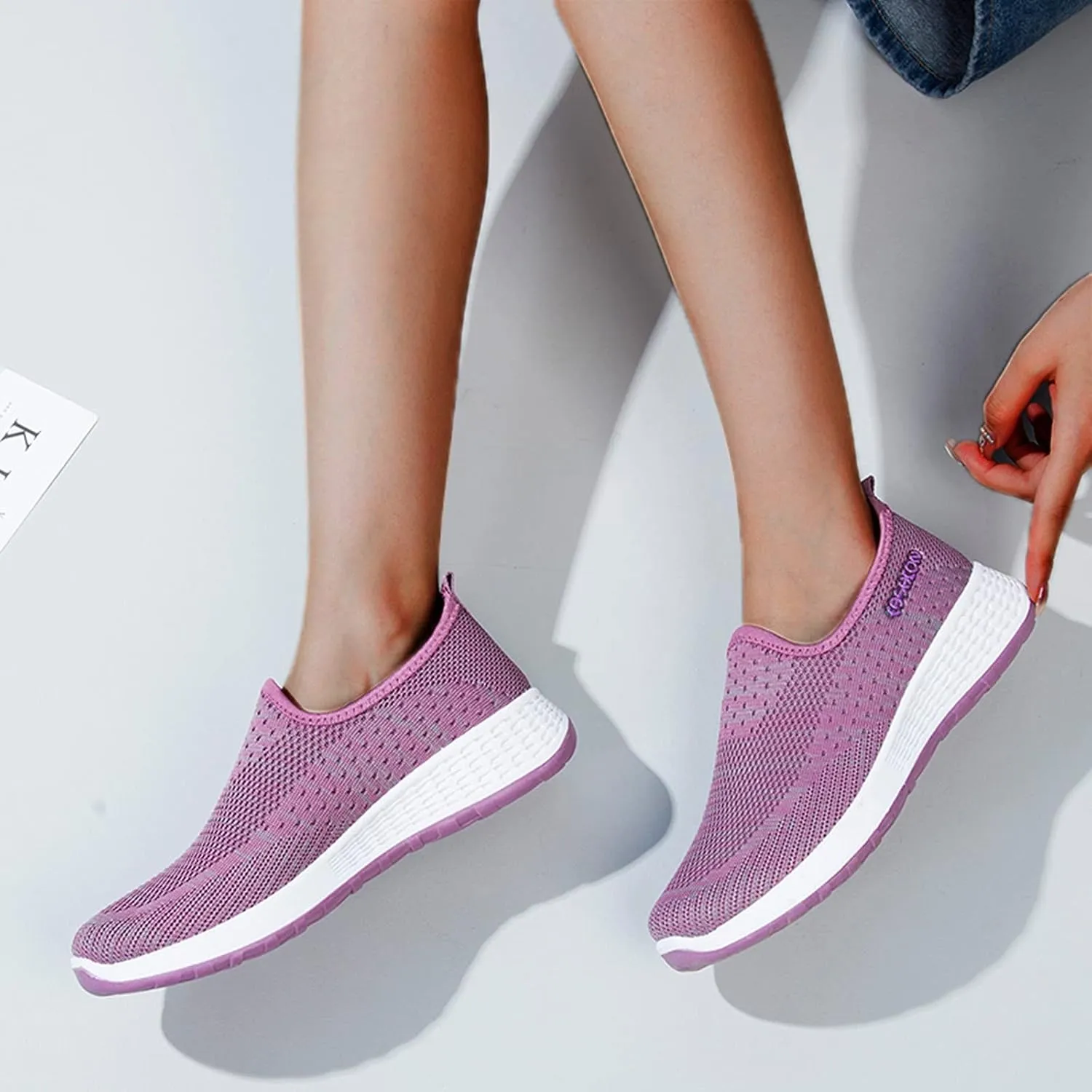 Womens Slip On Walking Shoes Lightweight Comfortable Sneakers Casual Canvas Flats Non Slip Elastic Loafers