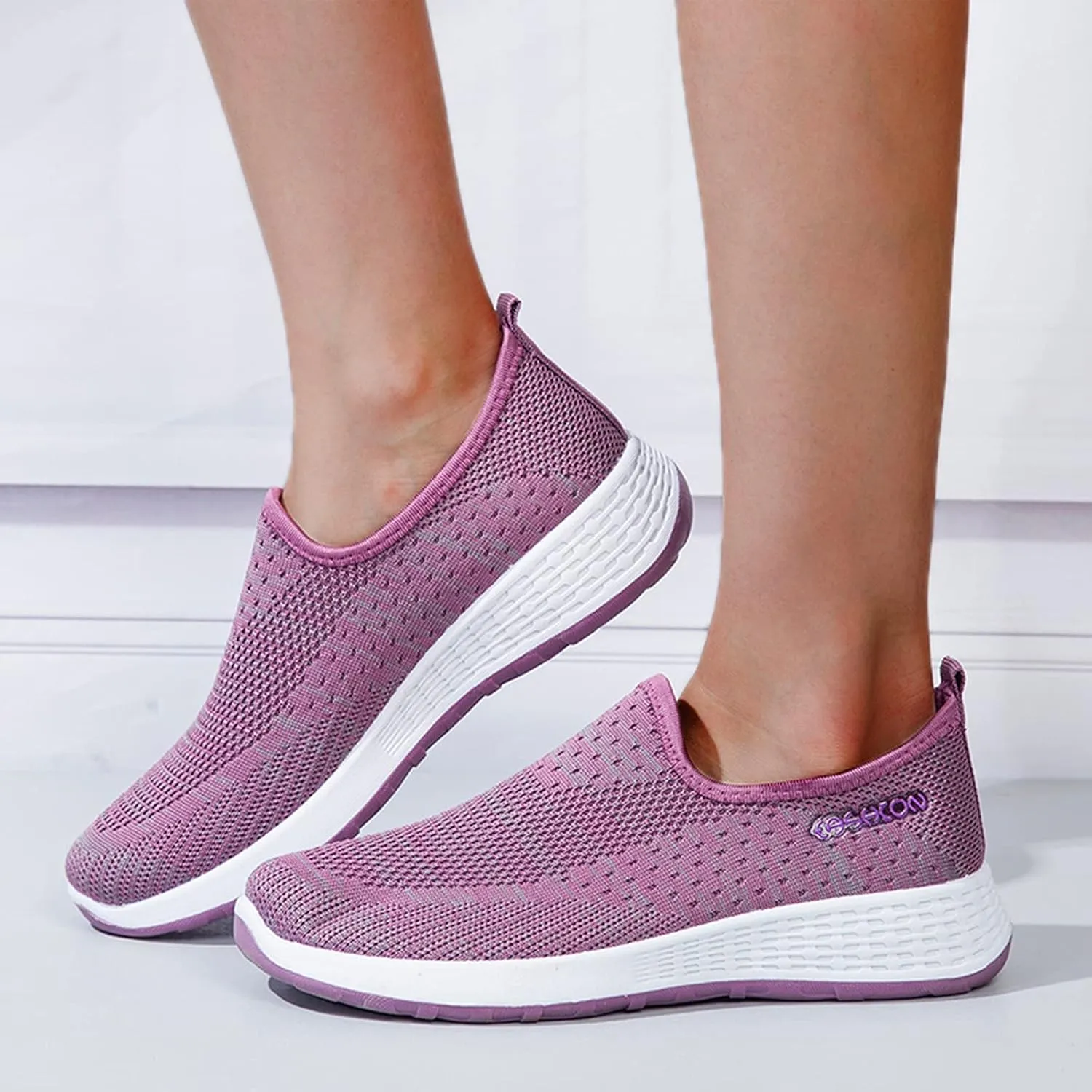 Womens Slip On Walking Shoes Lightweight Comfortable Sneakers Casual Canvas Flats Non Slip Elastic Loafers
