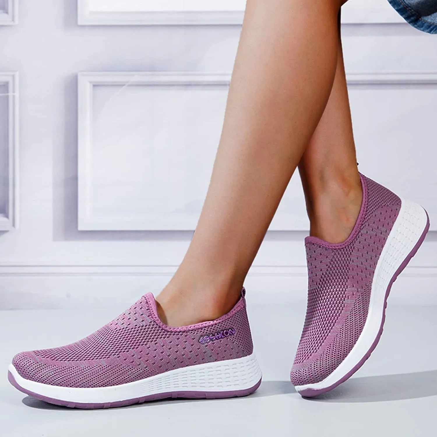 Womens Slip On Walking Shoes Lightweight Comfortable Sneakers Casual Canvas Flats Non Slip Elastic Loafers