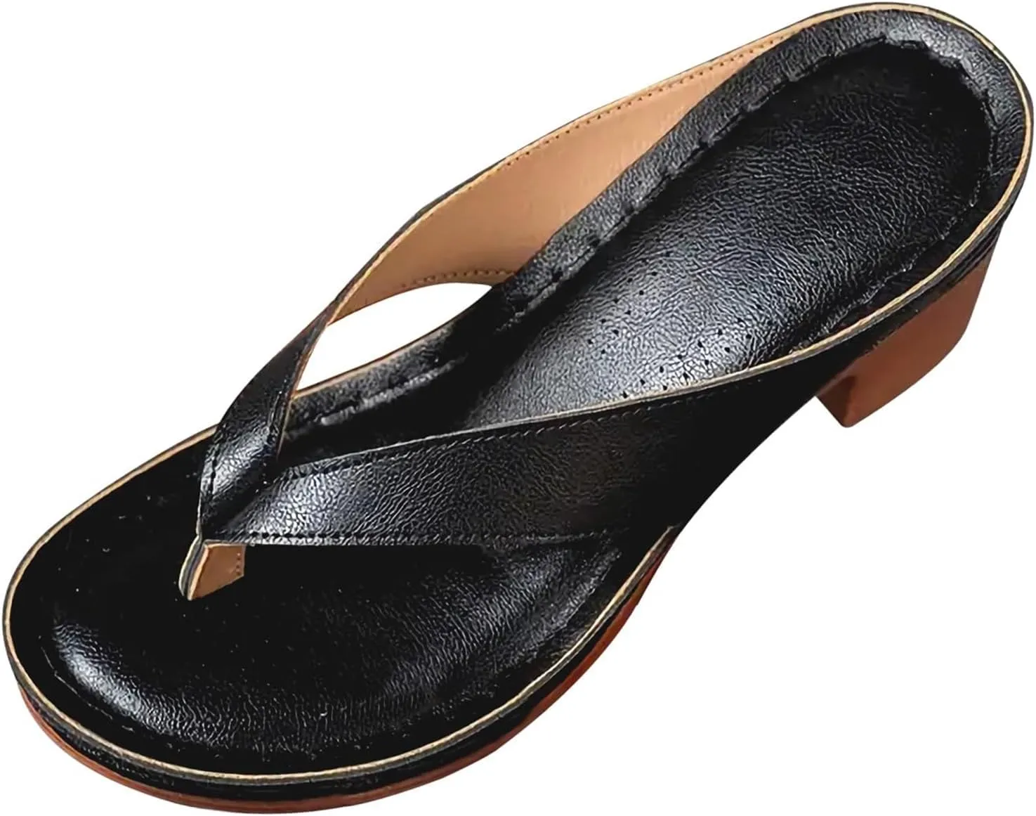 Women's Solid Color Summer Chunky Heel Sandals Casual Flip Flops Comfortable Arch Support Sandals Dressy Slip on Beach Slippers