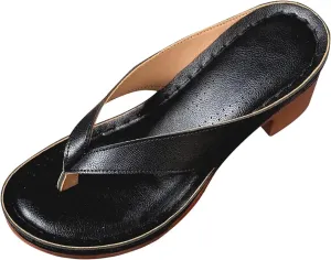 Women's Solid Color Summer Chunky Heel Sandals Casual Flip Flops Comfortable Arch Support Sandals Dressy Slip on Beach Slippers