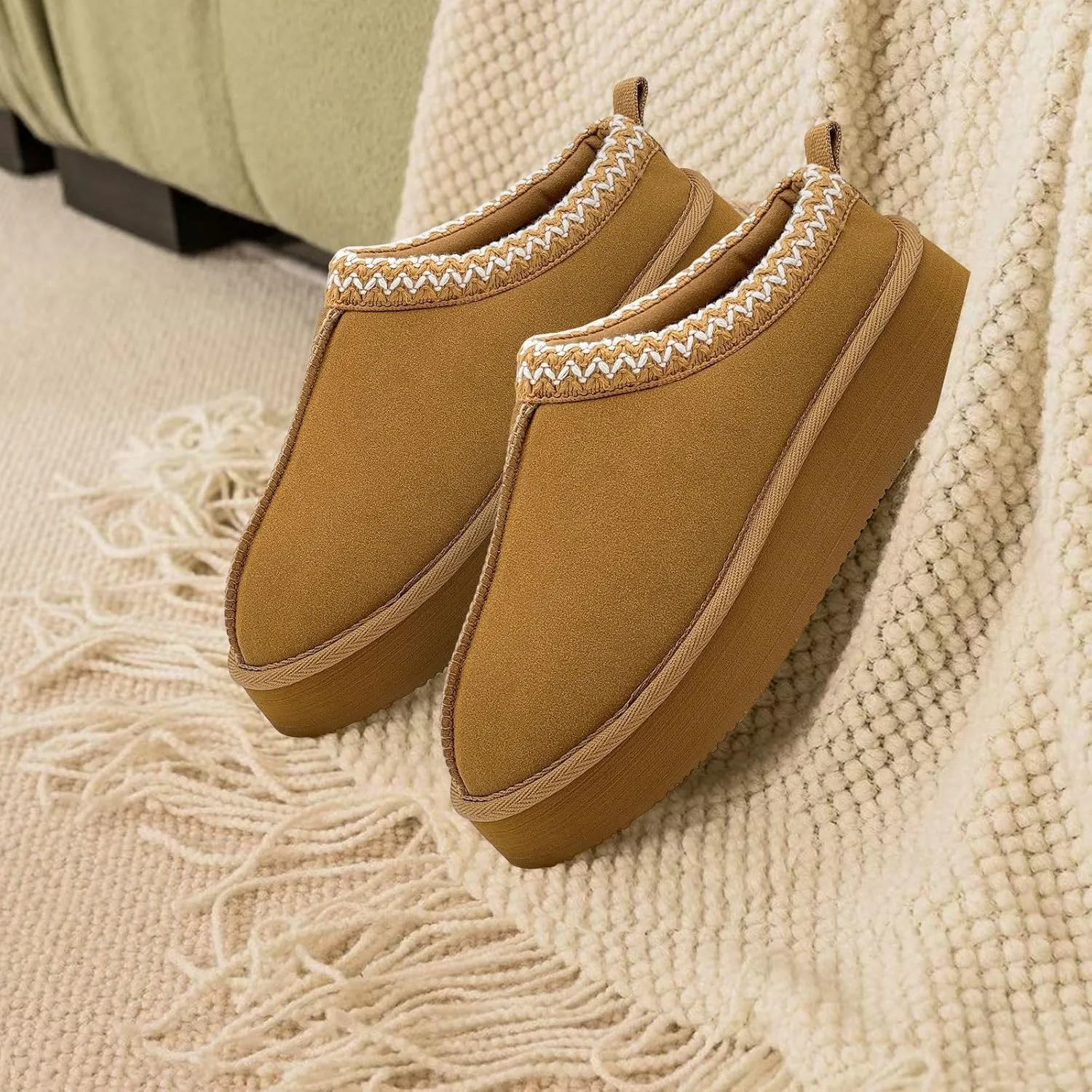 Xinran & Shengli Women's Platform Mules - Winter Memory Foam Slippers for Indoor & Outdoor, Cozy Suede Fur Fleece Lined