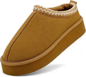 Xinran & Shengli Women's Platform Mules - Winter Memory Foam Slippers for Indoor & Outdoor, Cozy Suede Fur Fleece Lined