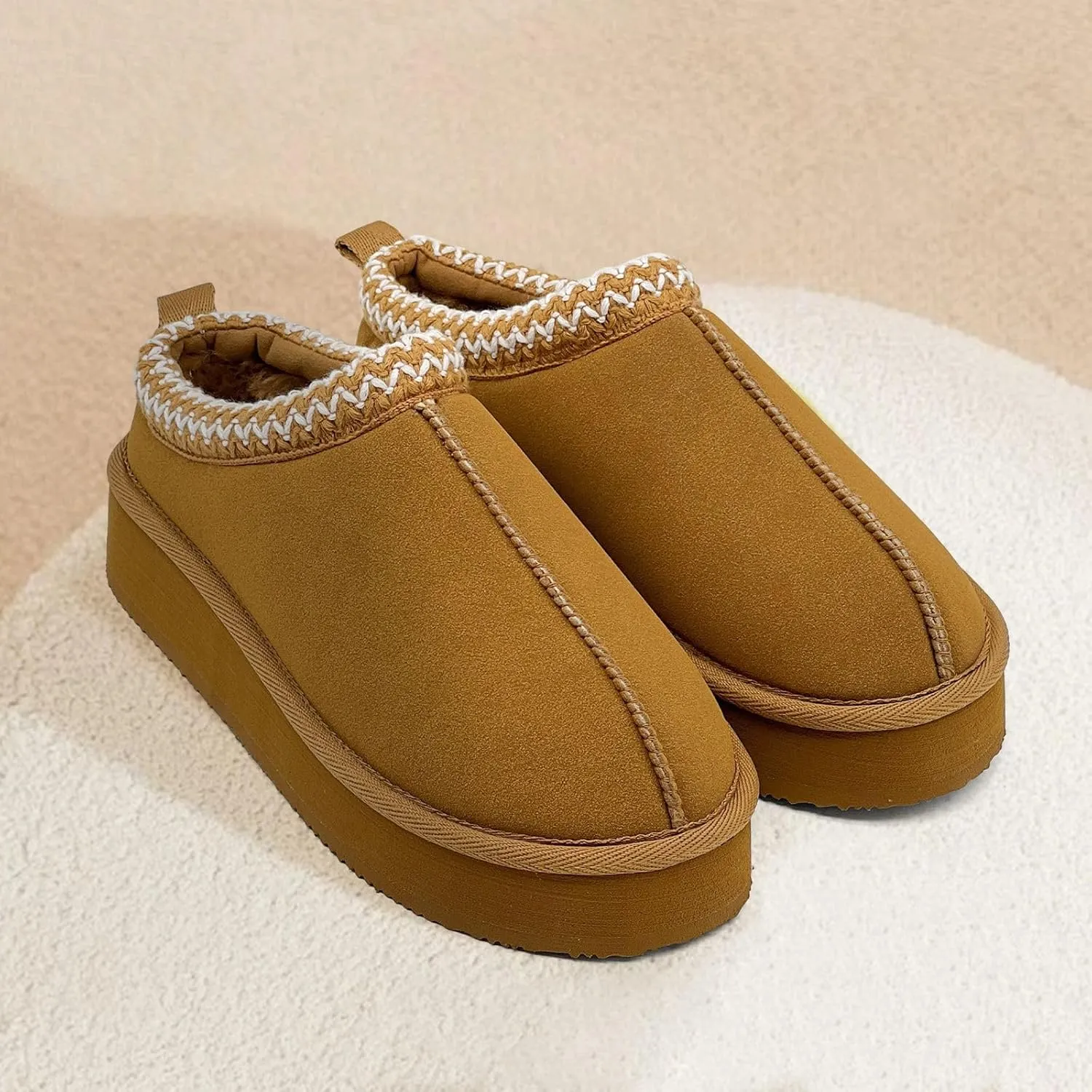 Xinran & Shengli Women's Platform Mules - Winter Memory Foam Slippers for Indoor & Outdoor, Cozy Suede Fur Fleece Lined
